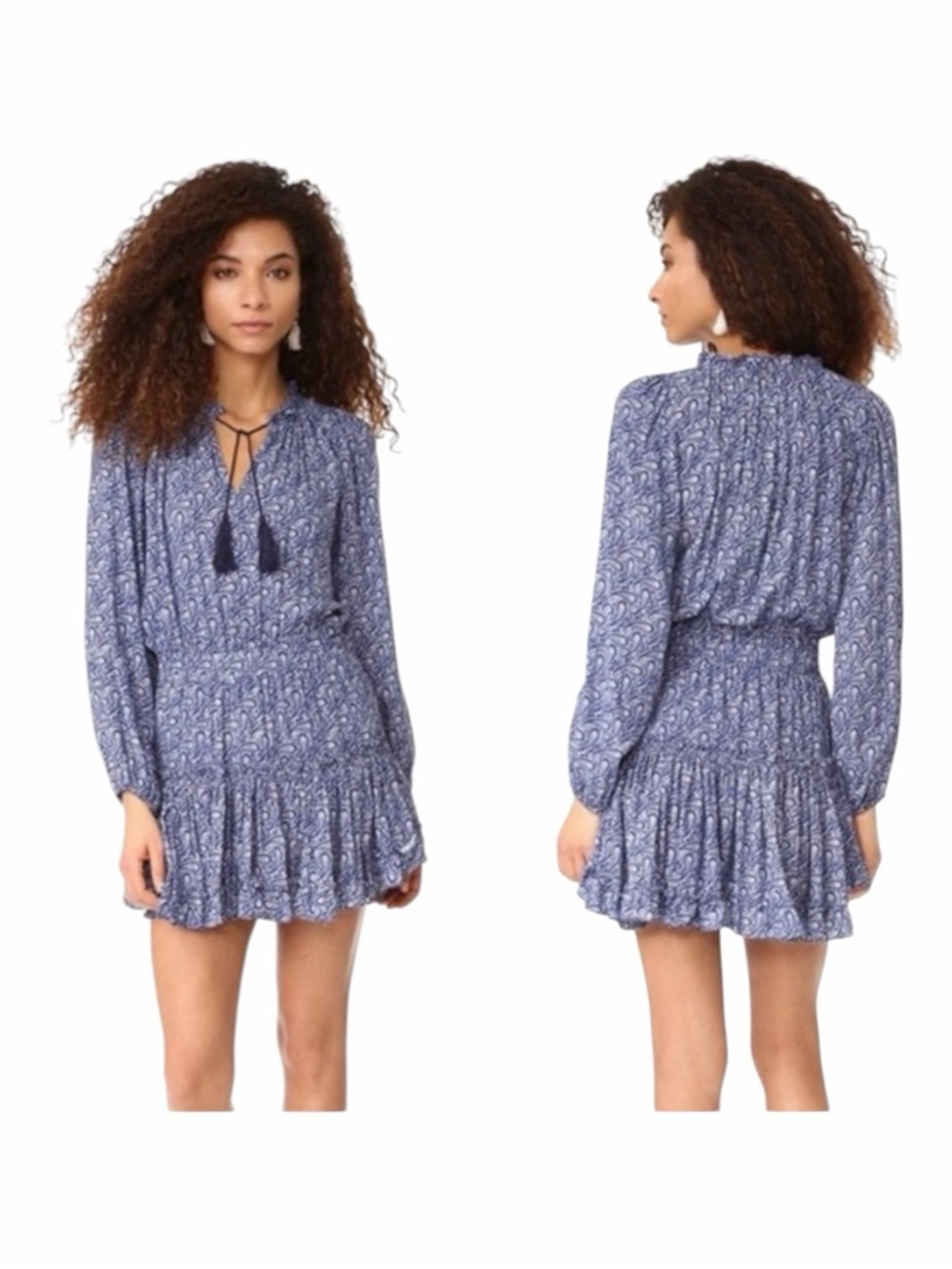 MISA LOS ANGELES Lorena Paisley Tassel Tie Neck Mini Dress. Size Large.